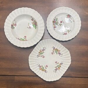 Scalloped Floral Dinner Plates - White with Multicolor Floral Accents